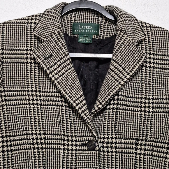 Lauren Ralph Lauren Blk Cream Quiet Luxury Wool Careerwear Houndstooth Blazer *6 - Picture 2 of 14